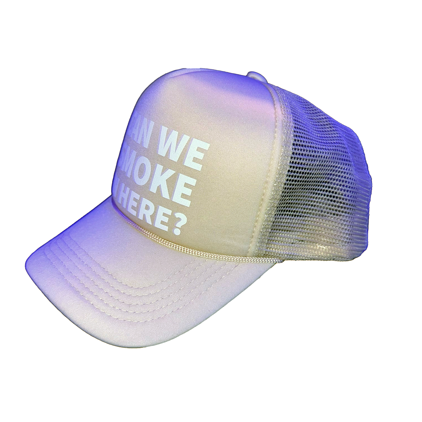 Can We Smoke In Here? Tan Trucker Hat