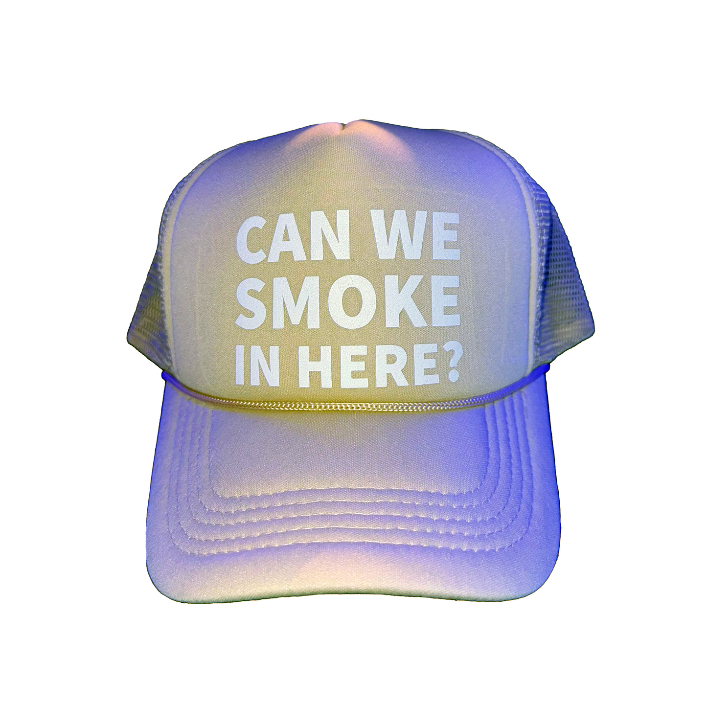 Can We Smoke In Here? Tan Trucker Hat