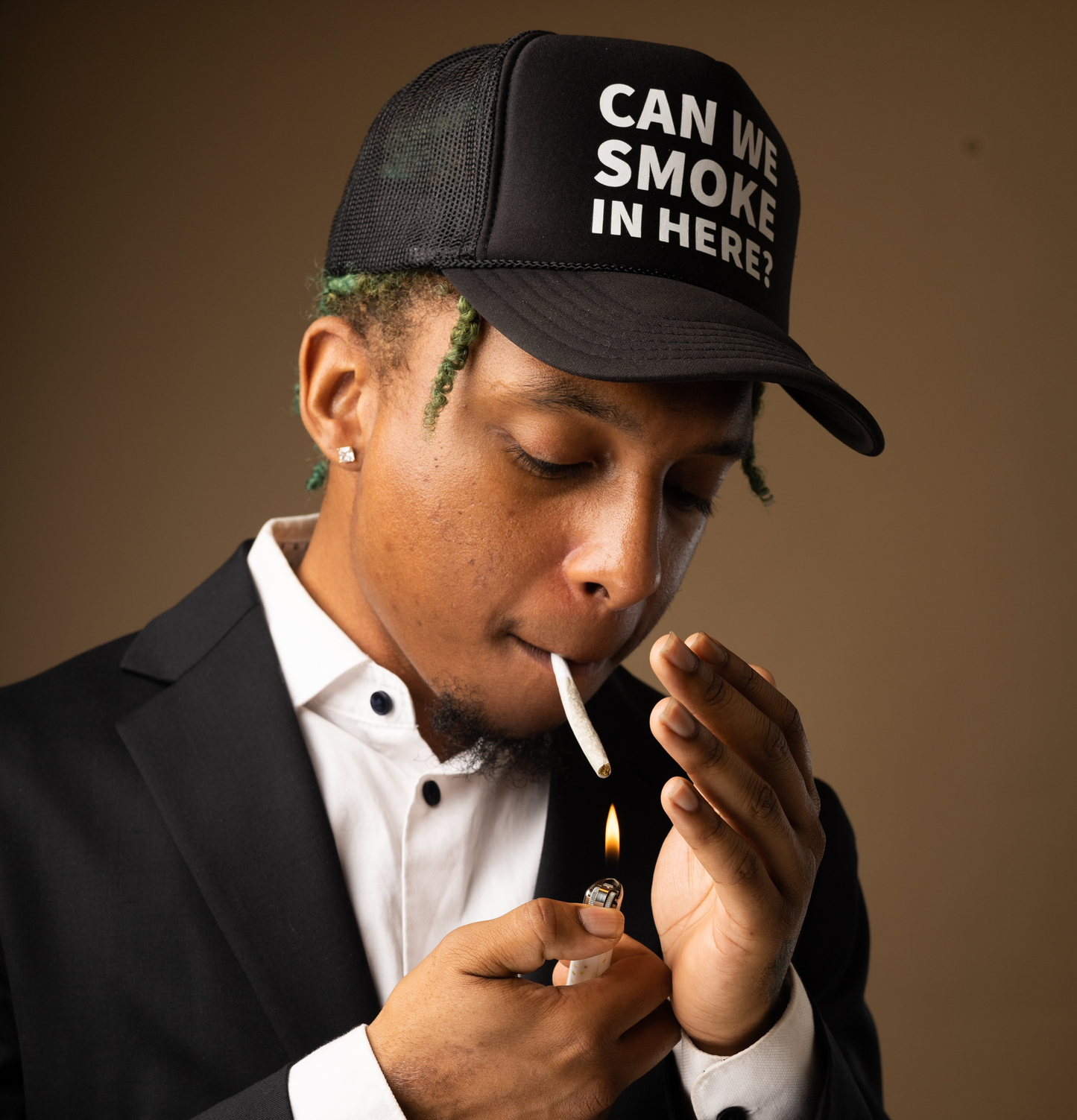 Can We Smoke In Here? Black Trucker Hat