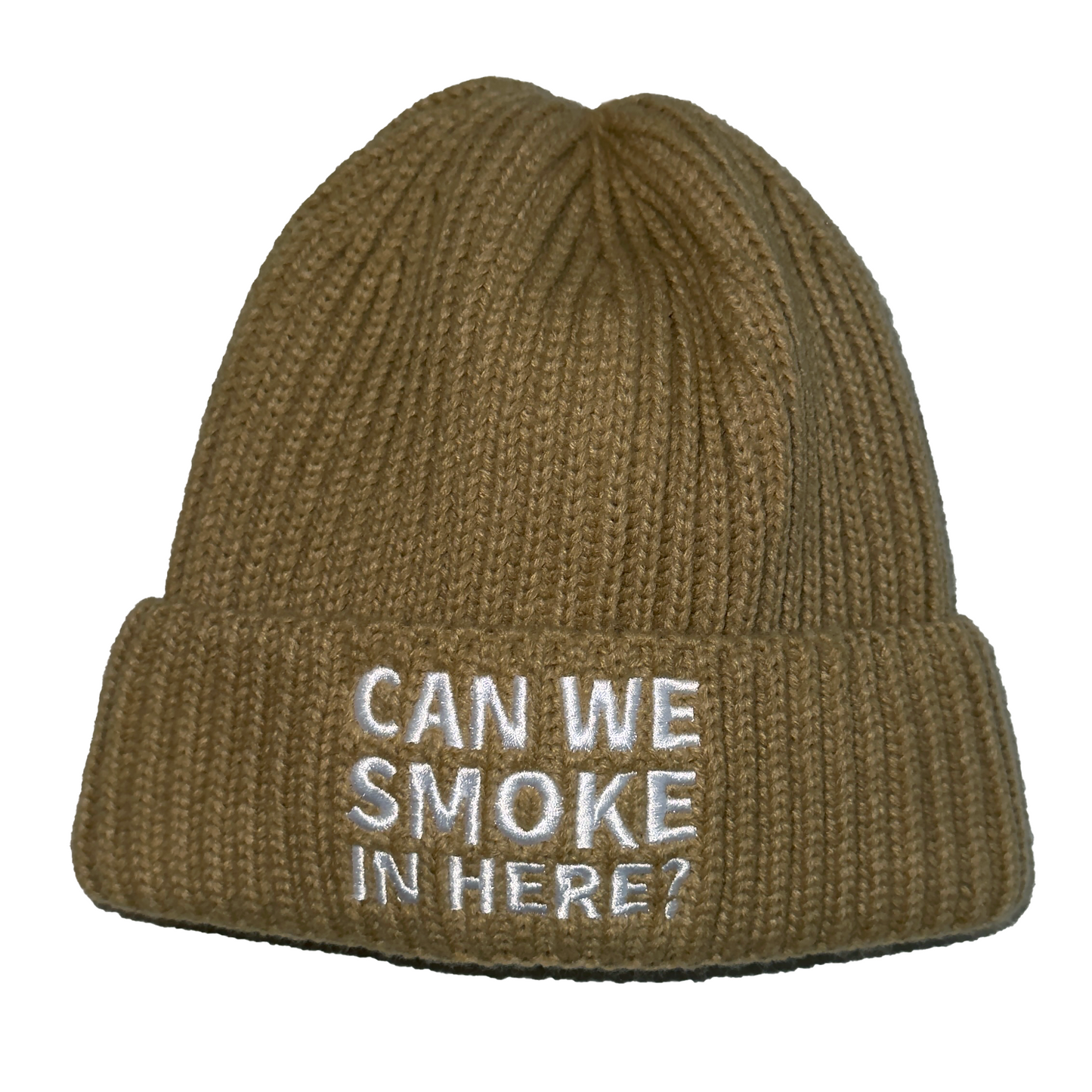Can We Smoke In Here? Embroidered Beanie in Brown