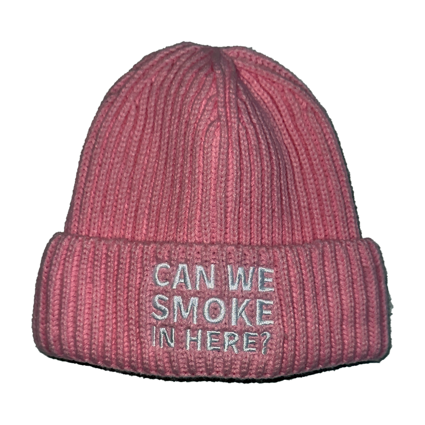 Can We Smoke In Here? Embroidered Beanie in Pink